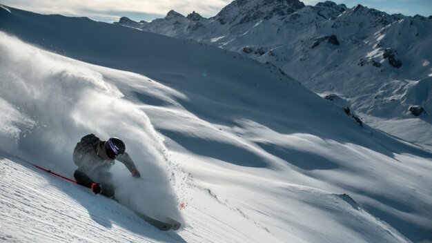 Skifahrer im Tiefschnee vor Bergkulisse | © Fischer Sports GmbH
