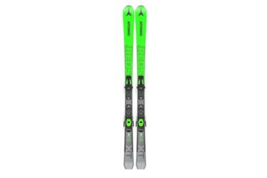 Grüne Atomic REDSTER XT Ski mit Bindungen.