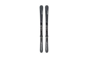 Paar graue Nordica Steadfast 80 Ski mit Bindungen.